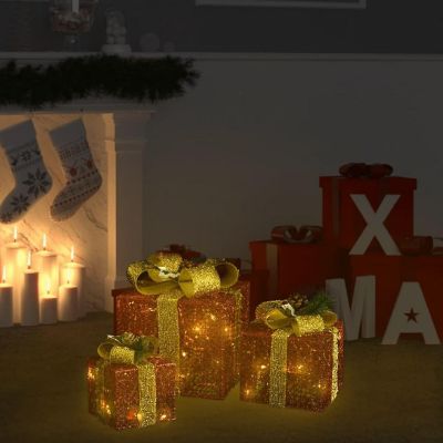 Decorative Christmas Gift Boxes 3 pcs Red Outdoor Indoor Image 1