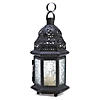 Decorative Etched Clear Glass Moroccan Style Hanging Candle Lantern 10.25" Tall Image 1