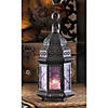 Decorative Etched Purple Glass Moroccan Style Hanging Candle Lantern 10.25" Tall Image 1