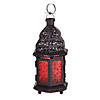 Decorative Etched Red Glass Moroccan Style Hanging Candle Lantern 10.25" Tall Image 1