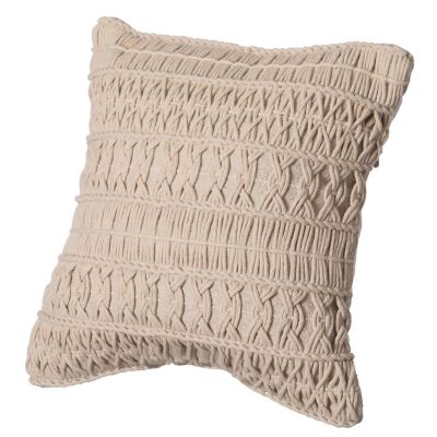 DEERLUX 16" Handwoven Cotton Throw Pillow Cover with Layered Random String Pattern, Natural Image 1