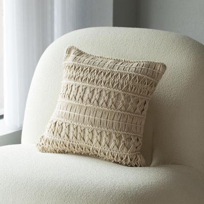 DEERLUX 16" Handwoven Cotton Throw Pillow Cover with Layered Random String Pattern, Natural Image 1