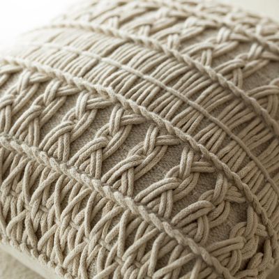 DEERLUX 16" Handwoven Cotton Throw Pillow Cover with Layered Random String Pattern, Natural Image 2