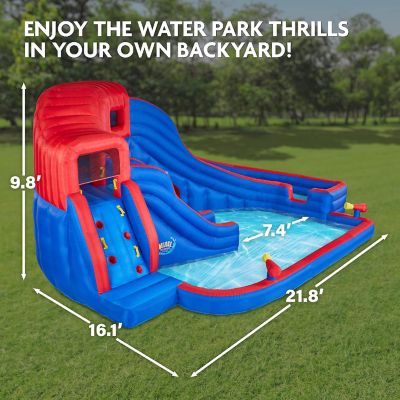 Deluxe Adventure Inflatable Water Slide Park with Climbing Wall, 2 Slides &amp; Splash Pool Image 1