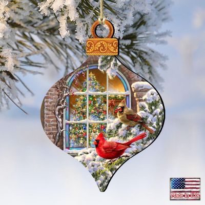 Designocracy Winter House Cardinals Wooden Ornaments Set of 2 by Gelsinger Christmas Decor Image 1