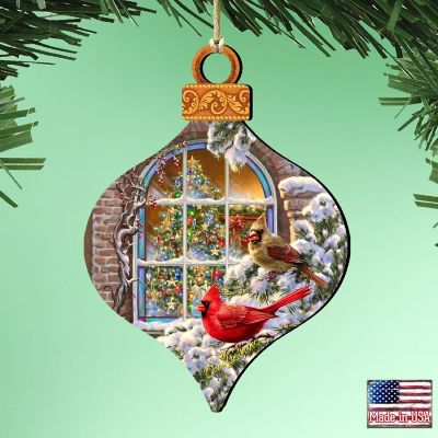 Designocracy Winter House Cardinals Wooden Ornaments Set of 2 by Gelsinger Christmas Decor Image 1