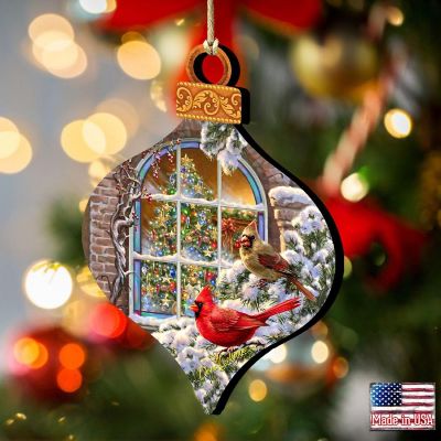Designocracy Winter House Cardinals Wooden Ornaments Set of 2 by Gelsinger Christmas Decor Image 2