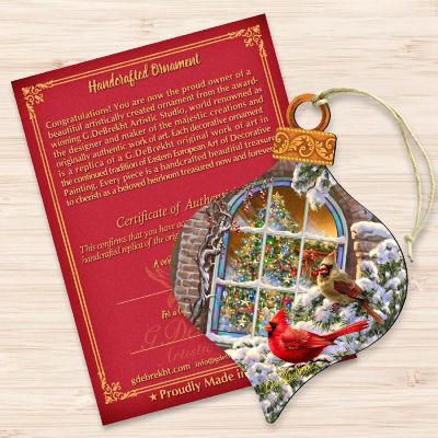 Designocracy Winter House Cardinals Wooden Ornaments Set of 2 by Gelsinger Christmas Decor Image 3