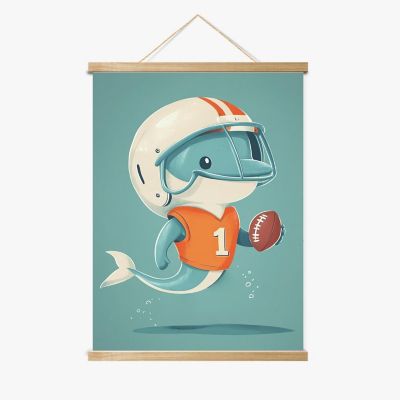 Dex the Touchdown Dolphin Wood Frame Hanger by Dancing Littles Jungle Image 1