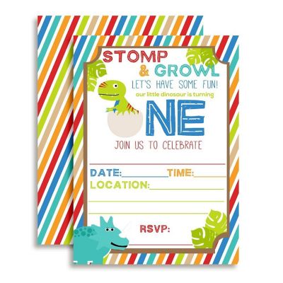 Dinosaur 1st Birthday Invitations 40pc. by AmandaCreation Image 1