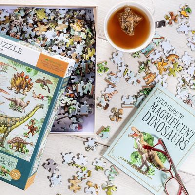 Dinosaur Jigsaw Puzzle, 500 Pieces - Magnificent Dinosaurs, 20" x 14" - with Exclusive 32 Page Field Guide Book - Great Gift for Kids Image 2