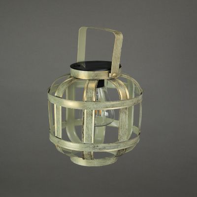 Direct International Metallic Gold Finish Industrial Style Solar Powered LED Hanging Lantern Image 1