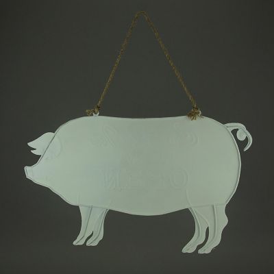 Direct International Weathered White Enamelware Farmhouse Pig Open Sign Image 2