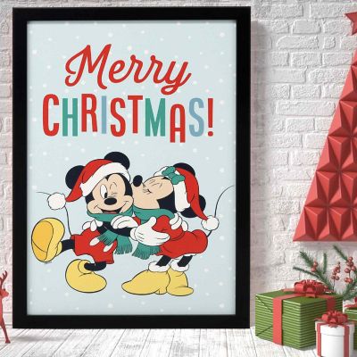 Disney 1x12 Disney Mickey & Minnie Mouse Merry Christmas Framed Wood Wall Decor Image 1