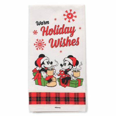 Disney 2x19 Disney Mickey & Minnie Mouse Warm Holiday Wishes Christmas Kitchen Towel Image 1