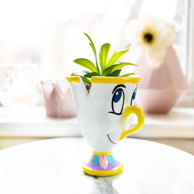 Disney Beauty and the Beast Chip 3-Inch Mini Planter with Artificial Succulent Image 1