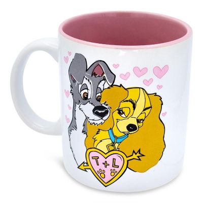 Disney Lady and the Tramp Doodle Sketch Hearts Ceramic Mug  Holds 20 Ounces Image 1