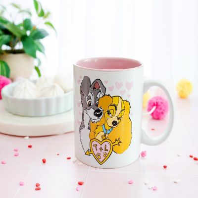 Disney Lady and the Tramp Doodle Sketch Hearts Ceramic Mug  Holds 20 Ounces Image 2