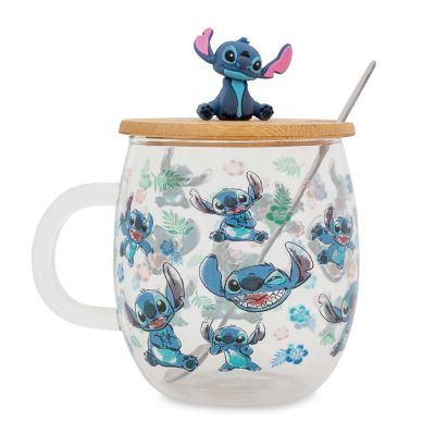 Disney Lilo & Stitch Expressions Glass Mug With Lid and Spoon  Holds 17 Ounces Image 1
