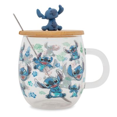 Disney Lilo & Stitch Expressions Glass Mug With Lid and Spoon  Holds 17 Ounces Image 1