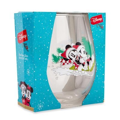 Disney Mickey and Minnie Christmas Sled Stemless Wine Glass  Holds 34 Ounces Image 1