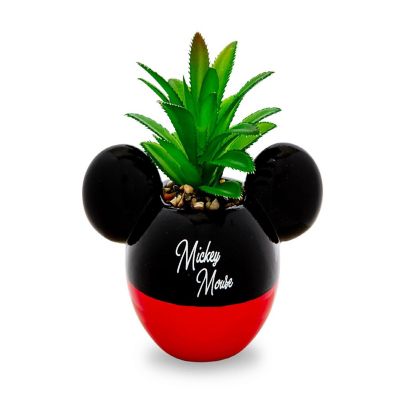 Disney Mickey Mouse 3-Inch Ceramic Mini Planter with Artificial Succulent Image 1