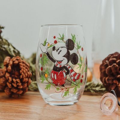 Disney Mickey Mouse Christmas Wreath Stemless Wine Glass  Holds 20 Ounces Image 2