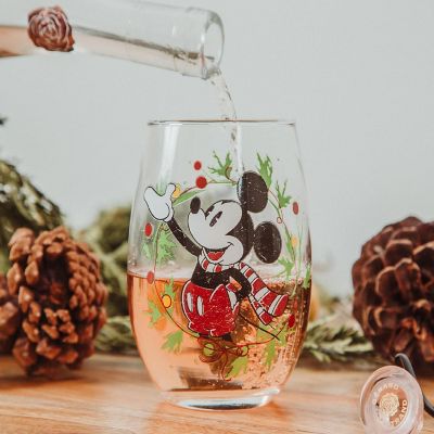 Disney Mickey Mouse Christmas Wreath Stemless Wine Glass  Holds 20 Ounces Image 3