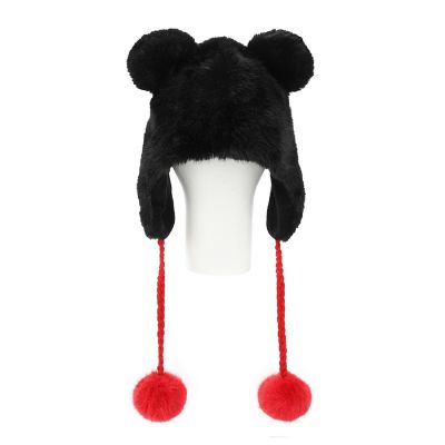 Disney Mickey Mouse-Inspired Black Plush Laplander Beanie Image 1