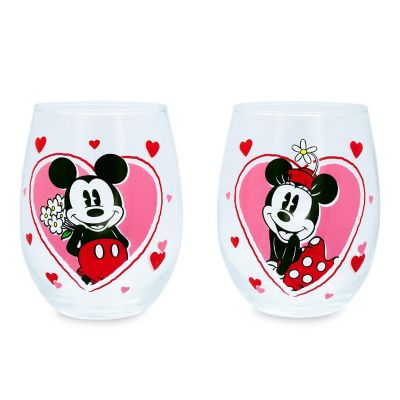 Disney Minnie and Mickey Mouse Hearts Stemless Wine Glasses  Set of 2 Image 1