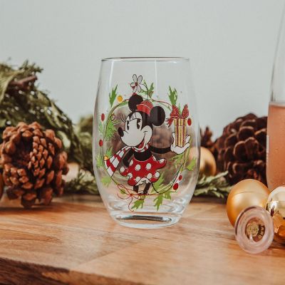 Disney Minnie Mouse Christmas Wreath Stemless Wine Glass  Holds 20 Ounces Image 2