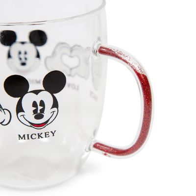 Disney "Peace Love" Mickey Mouse Glitter Handle Glass Mug  Holds 14 Ounces Image 1