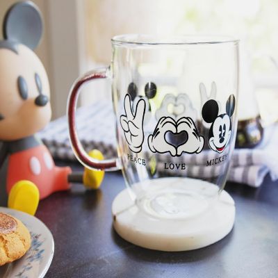 Disney "Peace Love" Mickey Mouse Glitter Handle Glass Mug  Holds 14 Ounces Image 2