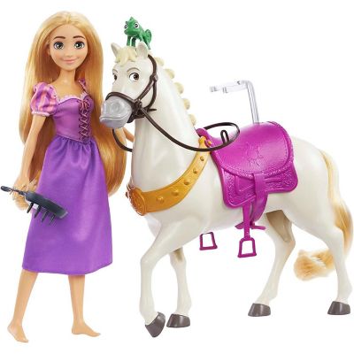 Disney Princess Rapunzel Doll with Maximus Horse, Pascal Figure, Brush and Riding Accessories Image 1