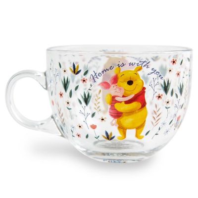 Disney Winnie the Pooh and Piglet Floral Glass Mug  Holds 16 Ounces Image 1