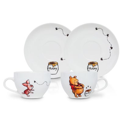 Disney Winnie the Pooh Bone China 4-Piece Teacup and Saucer Set Image 1