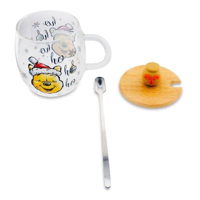 Disney Winnie the Pooh Holiday 17-Ounce Glass Coffee Mug With Lid and Spoon Image 2