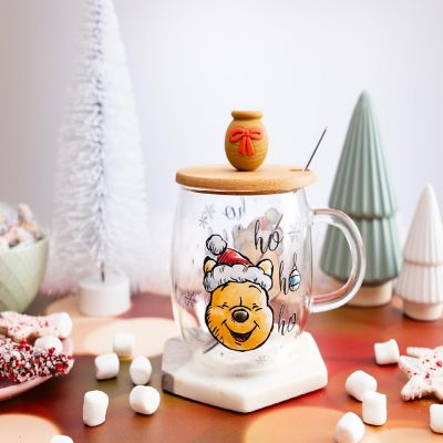 Disney Winnie the Pooh Holiday 17-Ounce Glass Coffee Mug With Lid and Spoon Image 3