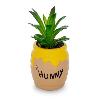 Disney Winnie The Pooh Hunny Pot Ceramic Mini Planter with Artificial Succulent Image 1