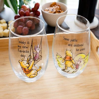 Disney Winnie The Pooh Quotes Stemless Wine Glass Set  Each Holds 20 Ounces Image 1