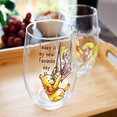 Disney Winnie The Pooh Quotes Stemless Wine Glass Set  Each Holds 20 Ounces Image 2