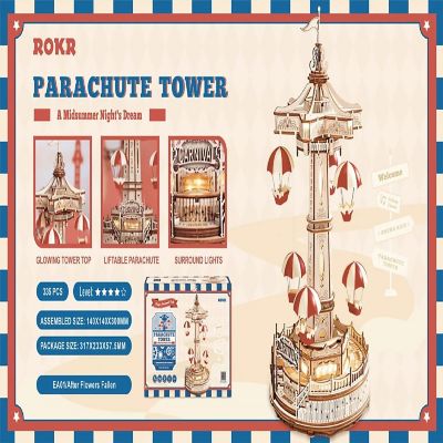 DIY 3D Mechanical Puzzle - Electro Mechanical Parachute Tower 184Pcs Image 1