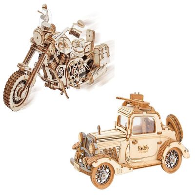 DIY 3D Puzzle 2 Pack Cruisier Motorcycle and Vintage Car Image 1