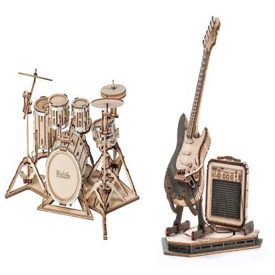 DIY 3D Puzzle 2 Pack Drum Kit and Electric Guitar Image 1