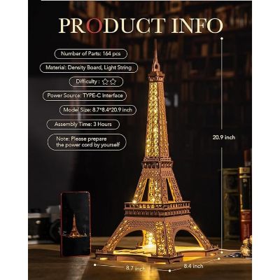 DIY 3D Puzzle Night of Eiffel Tower 164pcs Image 1