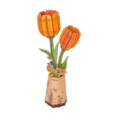 DIY 3D Wood Puzzle Orange Tulip 76pcs Image 1