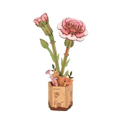 DIY 3D Wood Puzzle Pink Carnation 124pcs Image 1