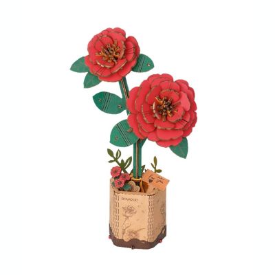 DIY 3D Wood Puzzle Red Camellia 113pcs Image 1