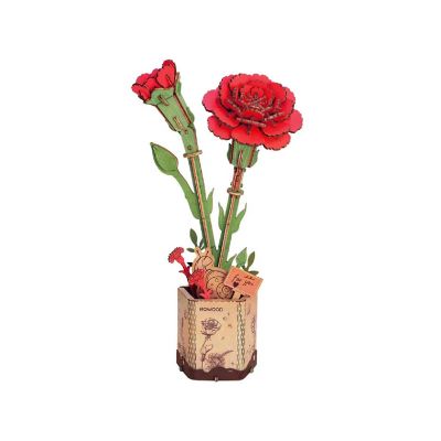 DIY 3D Wood Puzzle Red Carnation 124pcs Image 1