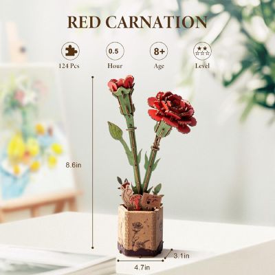 DIY 3D Wood Puzzle Red Carnation 124pcs Image 3